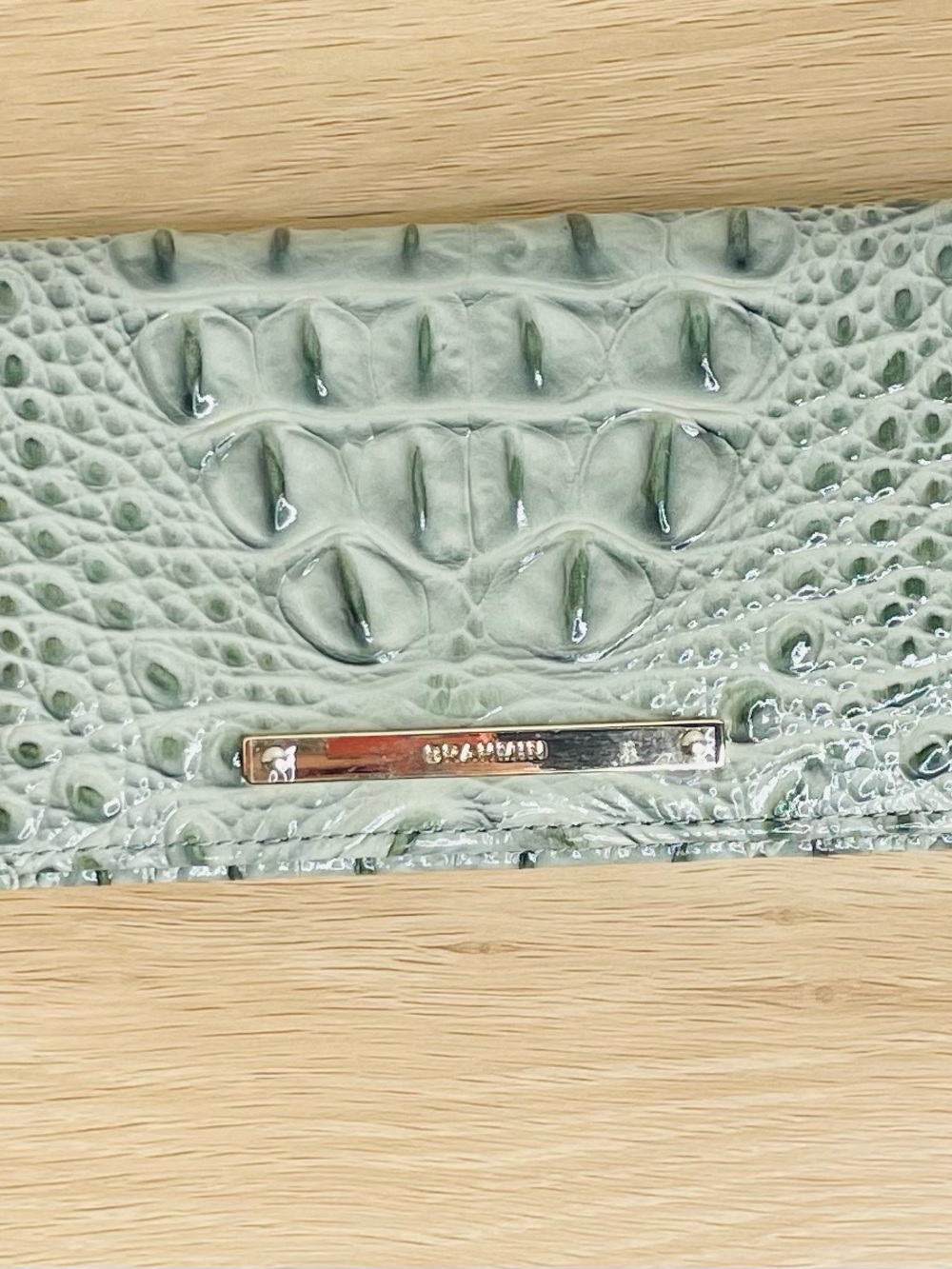 Brahmin Mint Green Croc-Embossed Leather Clutch